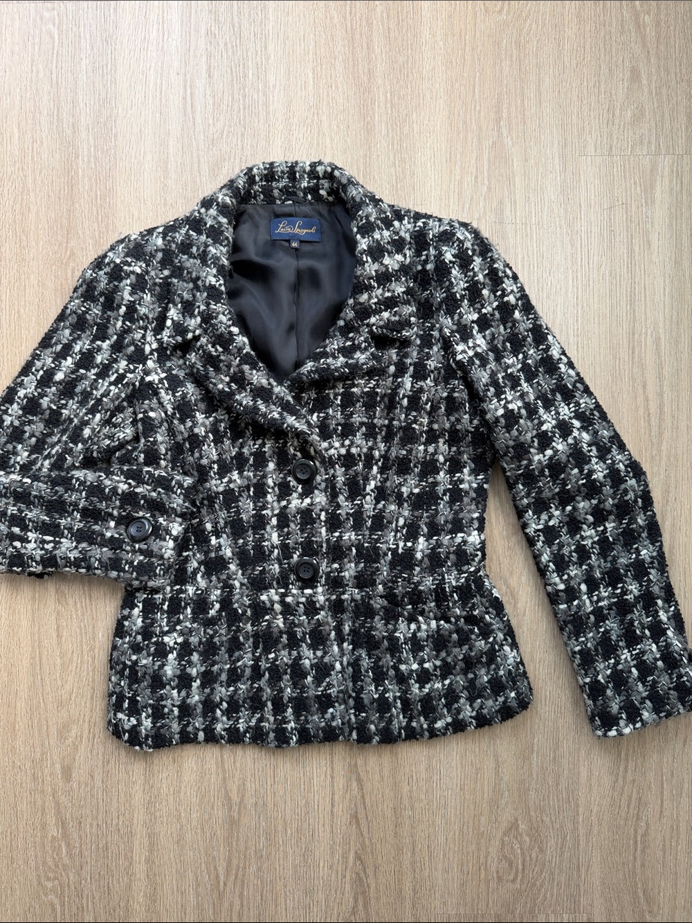 Luisa Spagnoli Black Bouclé Wool Blend Double Breasted Jacket IT44